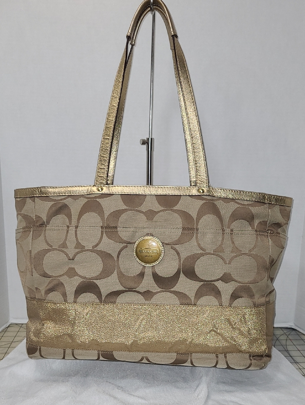 Coach Khaki Signature Tote with Gold Trim